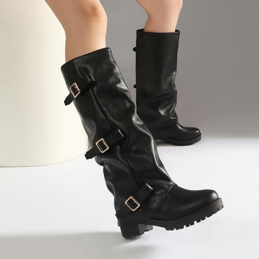 Пряжка для ремня Высокие брюки Сапоги Винтажные ботинки Dr. Martens Римские сапоги Толстые ботинки на среднем каблуке 40-45 Большие размеры Сапоги