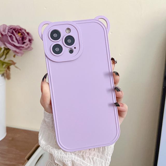 Матовый жидкий силиконовый чехол с милыми медвежьими ушками для Iphone 13 12 11 14 Pro Max Xs X 7 8 Plus, чехол с рисунком, защита объектива камеры
