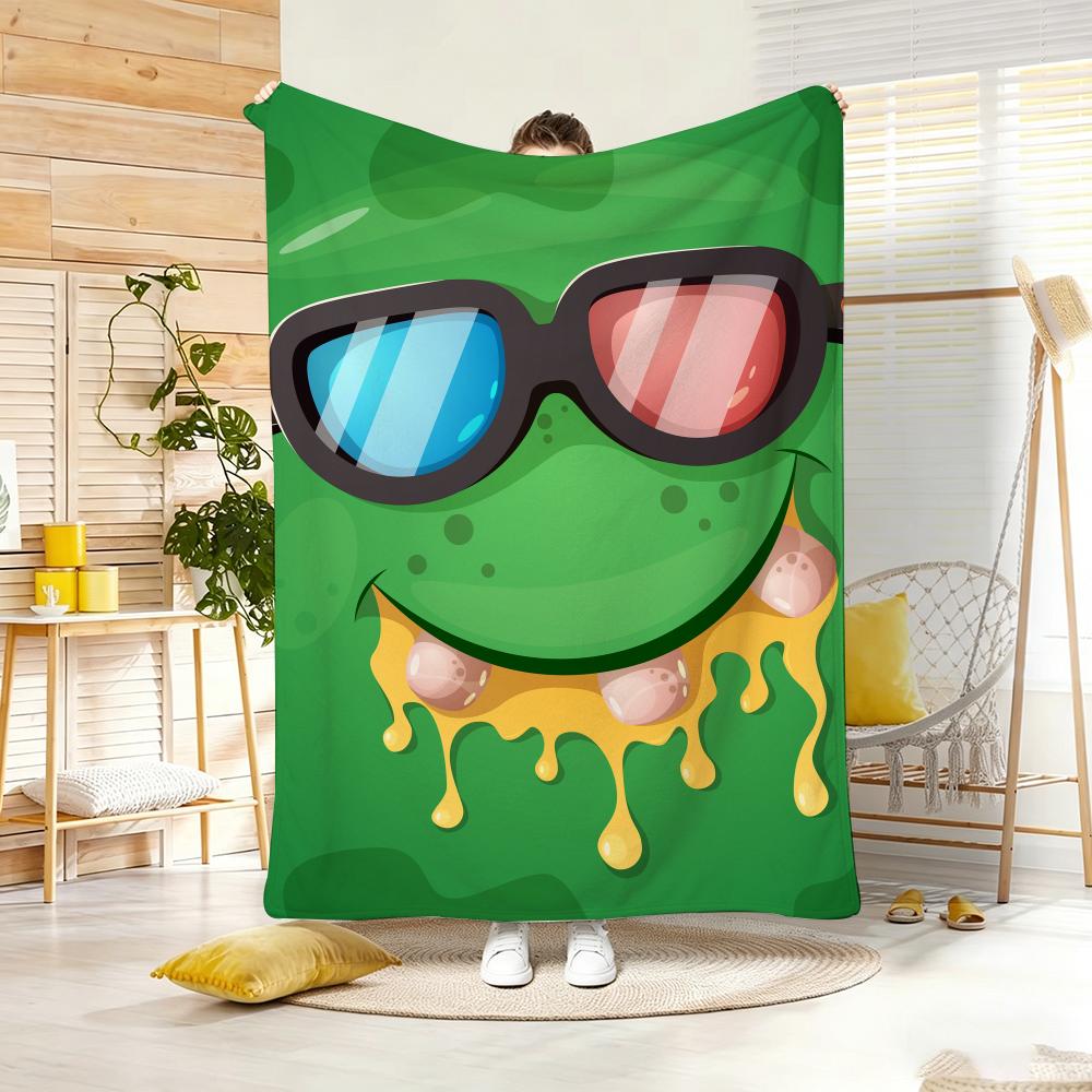 Pastel Funny little monster emoticon pack Throw Lightweight g Flannel Blanket Soft Skinfriendly for Summer Cooling