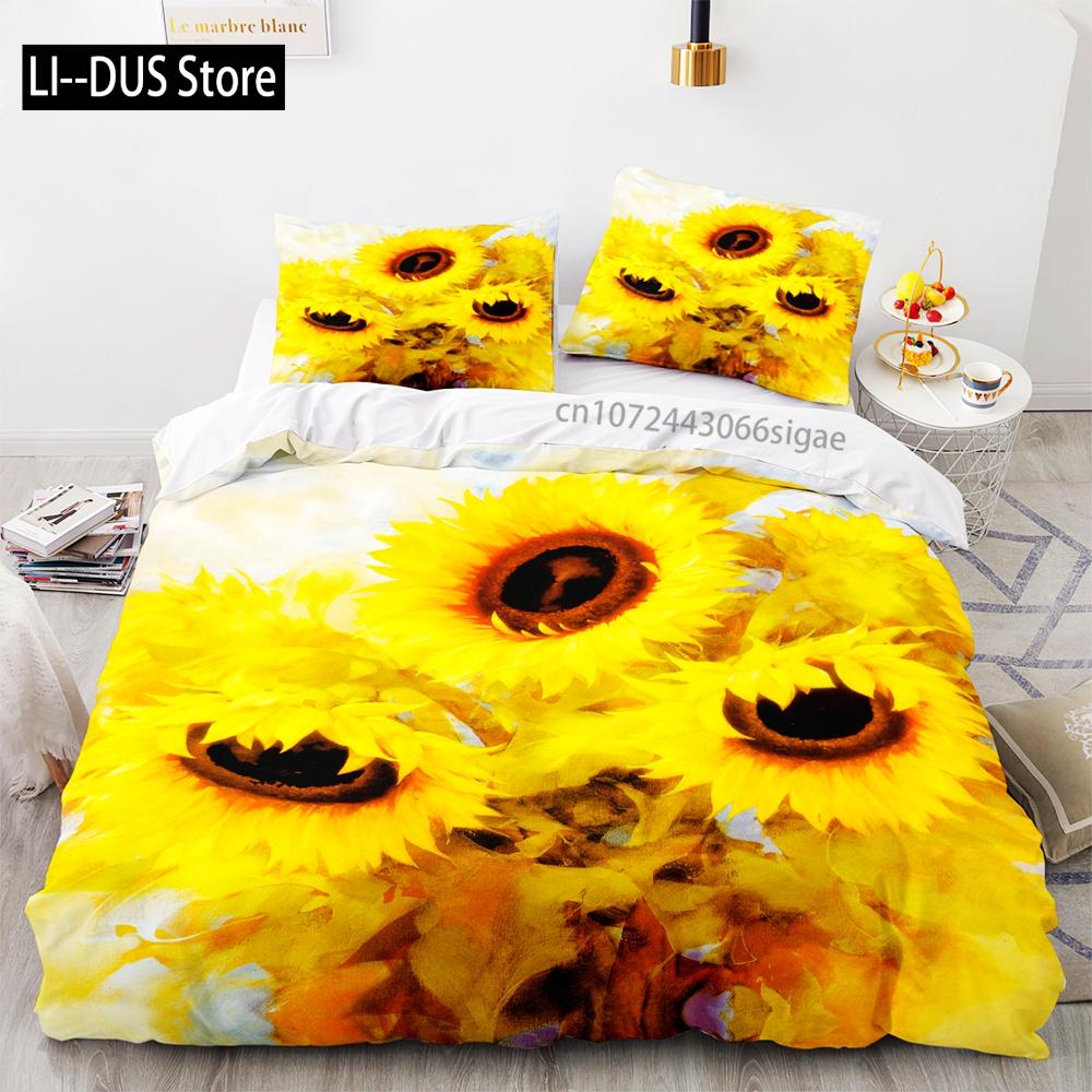 Sun flower Bedding Set Single Twin Full Queen King Size sunflower Bed Set Aldult Kid Bedroom Duvetcover Sets 3D Print 035