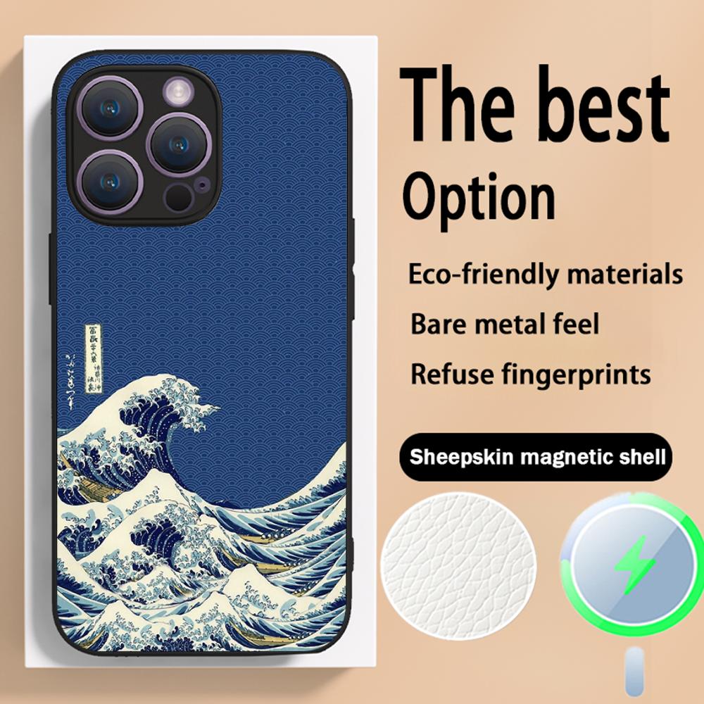 Japanese art text fashion love design Phone Case For iPhone 16 15 14 13 12 11 Plus Pro Max High-end Luxury Magsafe Sheepskin