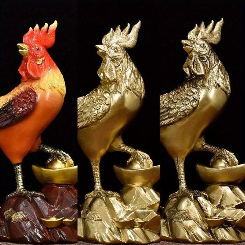 Золотой петух Благовещение Декор Фу Курица Статуя петуха Смоляные украшения для дома Ремесла Гостиная Рабочий стол Офис Подарки Фэншуй Петух