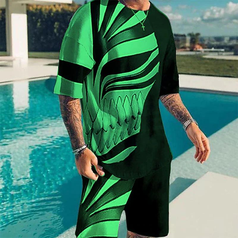 Мужская повседневная спортивная одежда с 3D-принтом в виде лица зла, летняя повседневная дышащая футболка, шорты, свободный мужской топ в стиле Y2K