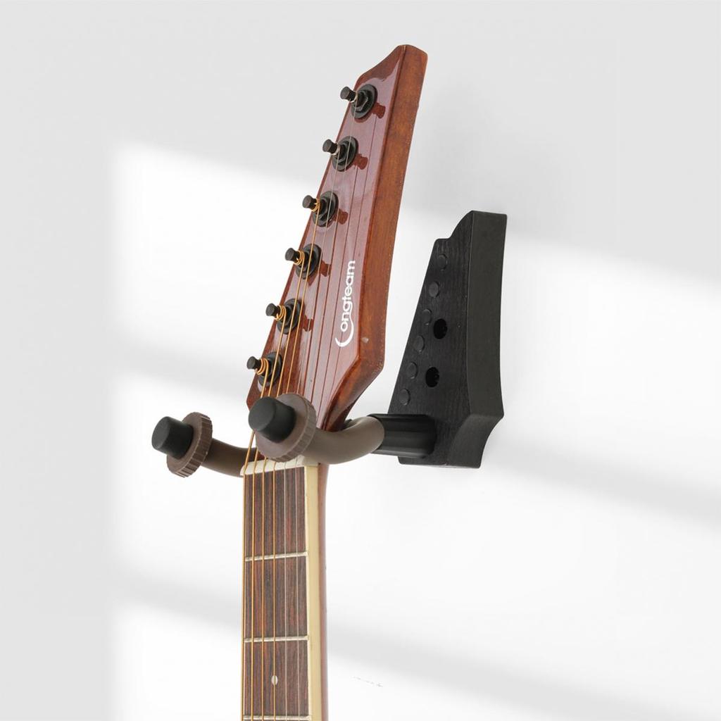 1PC ABS Brown Guitar Stand Wall Mount Guitar Hanger Hook Adjustable Holder Guitar Shape Imitation of Ebony For String Instruments Storage Exhibition