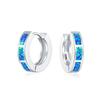 Серьги-кольца Huggie Hoop с инкрустацией из синего искусственного опала, переливающиеся, для женщин, стерлинговое серебро, камень, родившийся в октябре .925