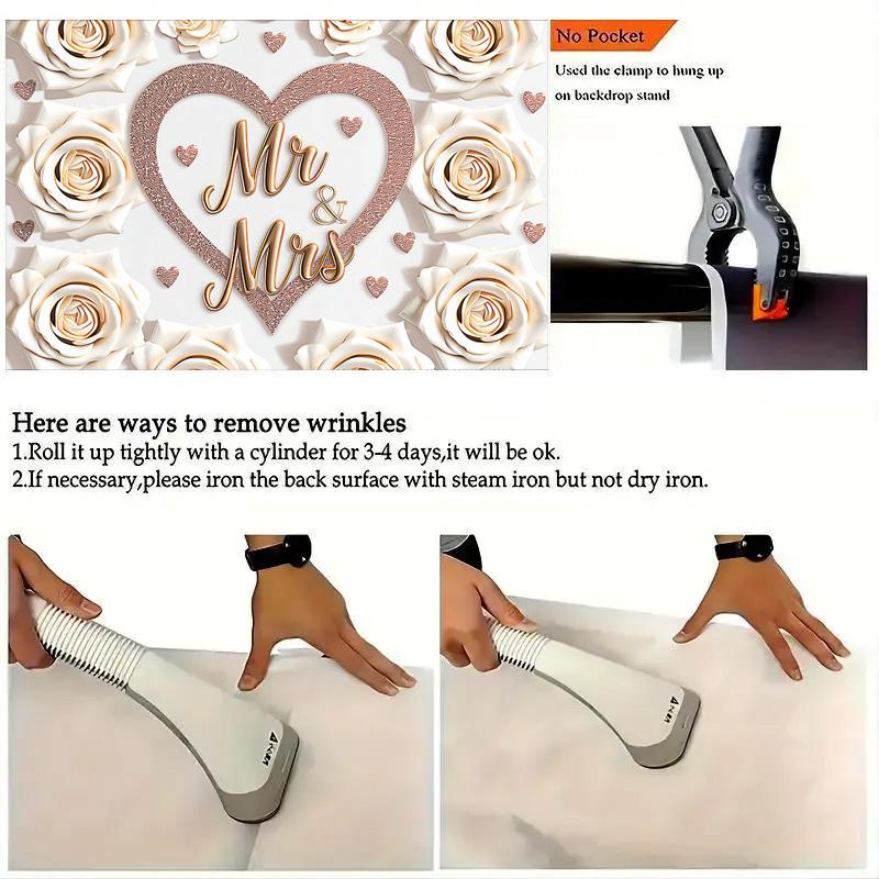 1 шт. Свадебный фон Mr & Mrs с сердцем и белыми розами, баннер для вечеринки на свадьбу, романтический декор для фото, настенный декор, многоразовые принадлежности