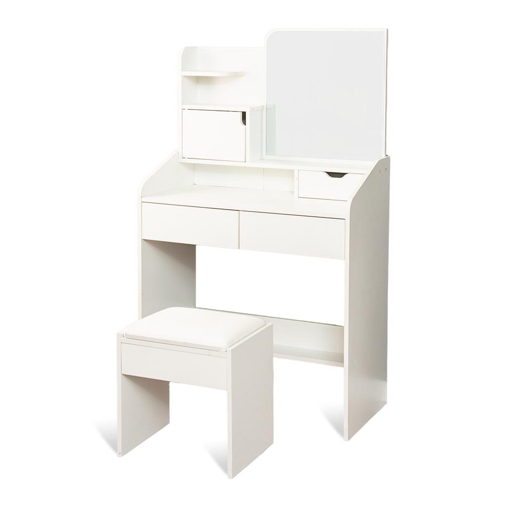 Tocador Maquillaje con Espejo y Taburete 80x135cm Nyana Home | MDF Blanco