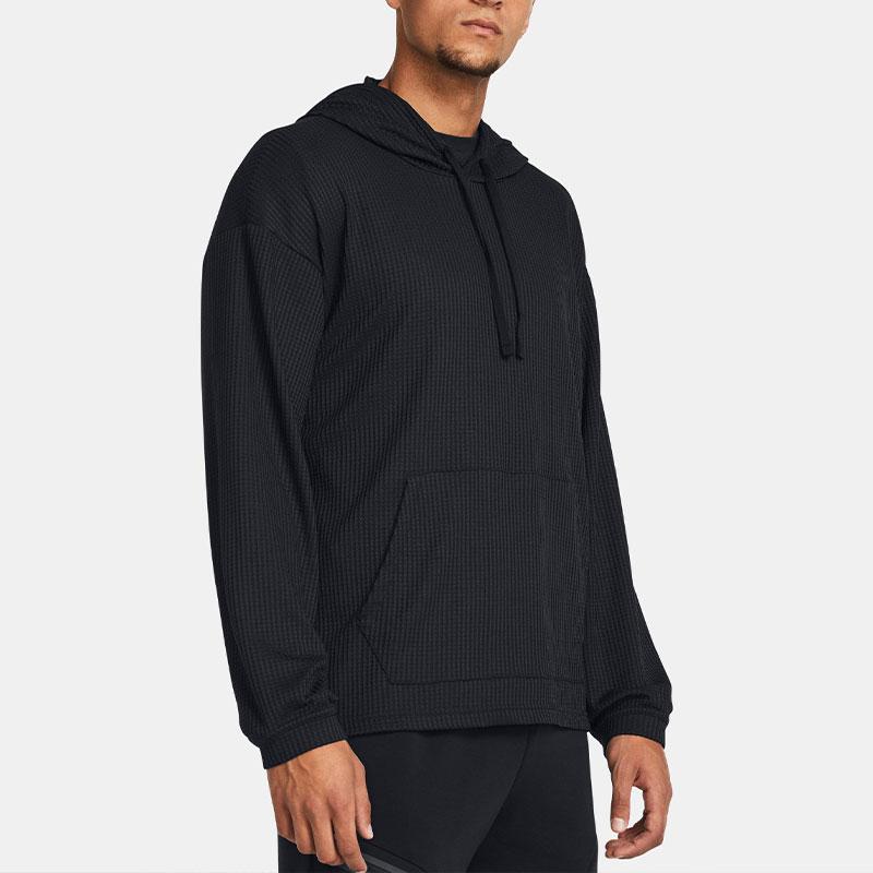 Under Armour Толстовка Rival Waffle Hoodie Solid Color Loose Fit Pullover Long Sleeve Hoodie Men Hoodies Black 1383108-001