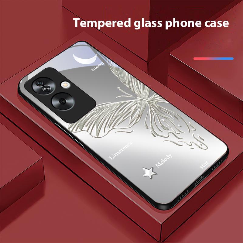 Металлический бампер-бабочка для Oppo A79 5G 58 78 74 60 4G Reno 11F Realme GT 6 11 Note 50 10 C55 X2 Закаленное стекло Черный чехол для телефона