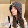 Autumn and Winter Rainbow Color Striped Ear Protector Wool Hat Women's Face Small Lace-up Contrasting Color Bag Head Knitted Hat