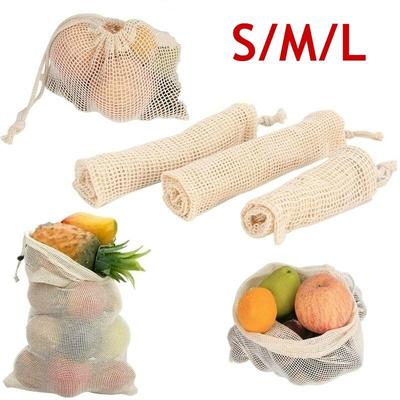 S / M / L Многоразовая сумка для продуктов, которую можно стирать, экологически чистая, натуральная хлопковая сетчатая сумка