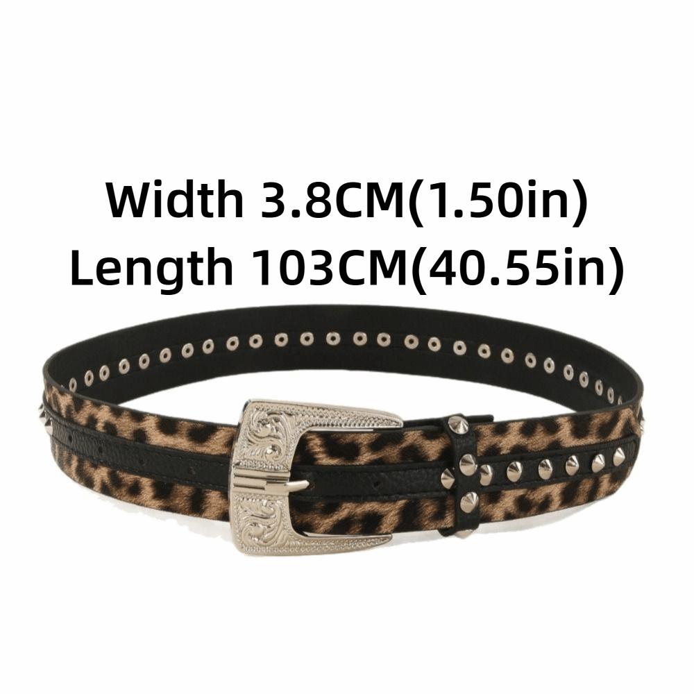 Rivet Decor Leopard Print Belt Pin Buckle Studded Belt Retro PU Leather Belt Street Outfits