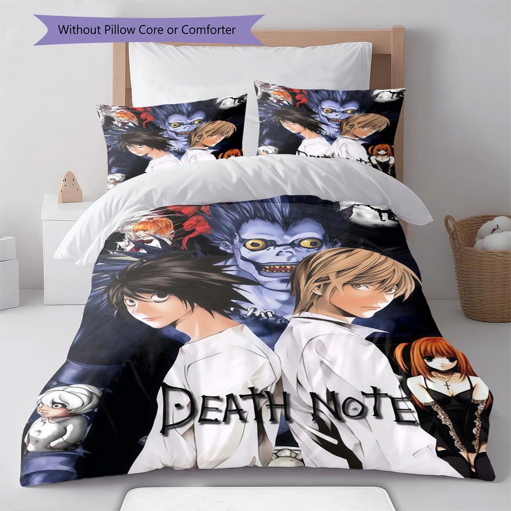 Death Note Pattern Bedding Set Quilt Cover Pillowcase Home Decor Gift (1 * duvet cover + 2 * pillowcase, without core)