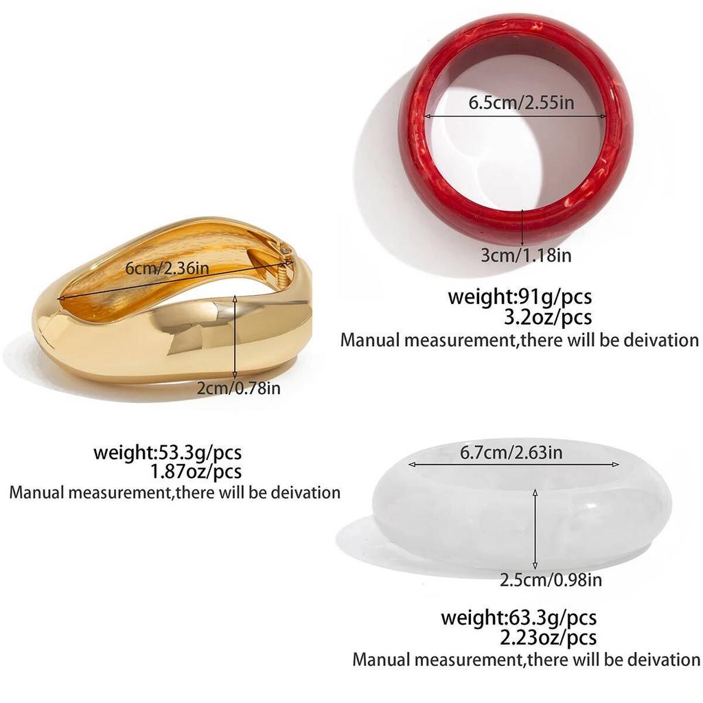 Ingemark 3 Styles Creative Stackable Resin Acrylic Thick Bangle for Women Vintage Metal Spring Bracelet Grunge Jewelry Steampunk