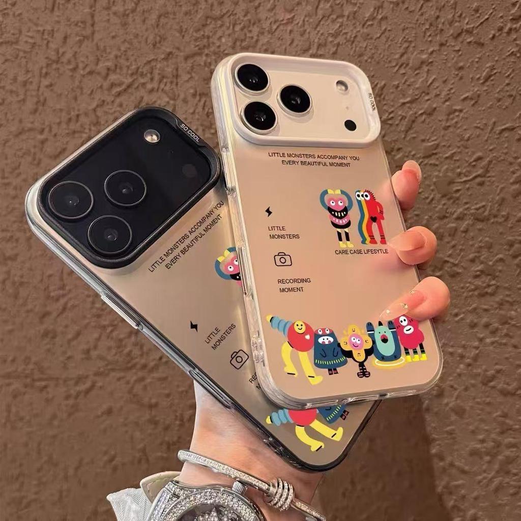 Серебристый жесткий чехол Little Monster для Apple 17 Pro, 16, 15, 14, 13/12, 8P/XR - Модный и новый