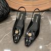 Мода 2024 года, модные металлические туфли-лодочки для женщин на среднем каблуке, туфли с острым носком, женские сандалии, брендовые разноцветные женские босоножки с открытой пяткой, элегантные