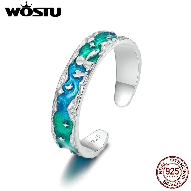 WOSTU Оригинальное открытое кольцо из стерлингового серебра 925 пробы с романтическим принцем и лисой, кольцо на палец со звездами Авроры, регулируемое для женщин, ювелирное изделие, подарок