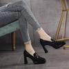 Весенняя мода на высоком каблуке, осенние новые женские туфли на толстой платформе, британский стиль, женские туфли без застежек с квадратным носком, офисная женская обувь для работы