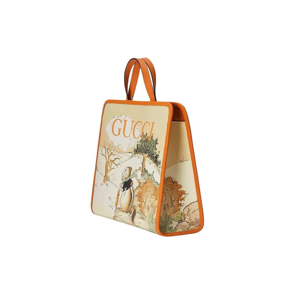 Gucci Animal Print Magnetic Closure Canvas Tote Bag Kids bags Cream Beige 605614-FACNA-8445