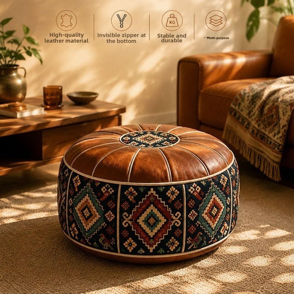 PU Leather Ottoman Pouf Fillable Design Round Pouf Cover New Floor Seat Cushion  Home Use