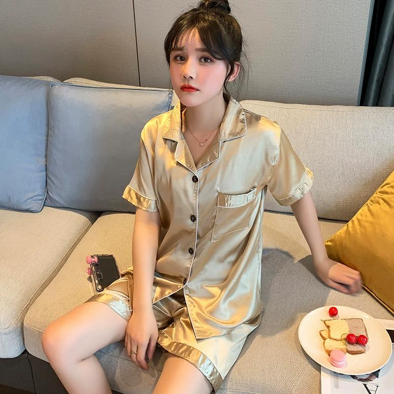 Французская свободная домашняя пижама из двух частей, летняя пижама с короткими рукавами, женская, из тонкого шелка Ice Silk