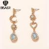 Bisaer Asymmetric Love & Moon Rhinestones Stud Earring for Ladyies Gentle Jewelry