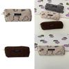Soft Cotton Bear Print Velvet Canvas Pencil Case Korean Style Large Capacity Stationery Box Pencil Bag Brown