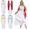 Womens Ancient Greek Beauty Dress Halloween Costumes V Neck Sleeveless Gold Trims Toga Greece Roman Queen Cosplay Dress