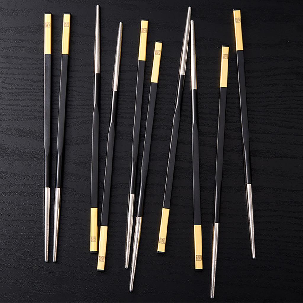 5Pairs Alloy Non-Slip Chinese Chopsticks Korean Sushi Sticks Chopsticks Stainless Steel Reusable Chopsticks Party Tableware Set