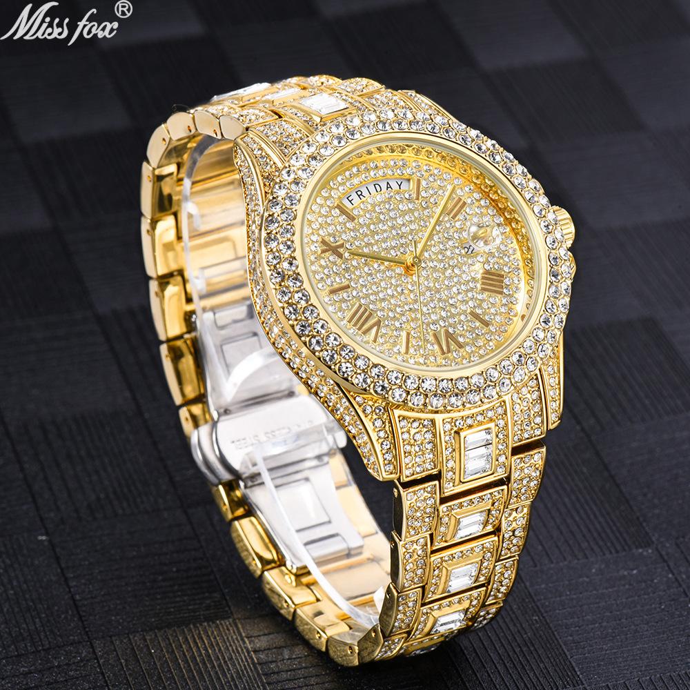 Men's Hip-hop Style Accessories Fashionable High-end Dual Calendar Business Full Diamond Quartz Men's Watch