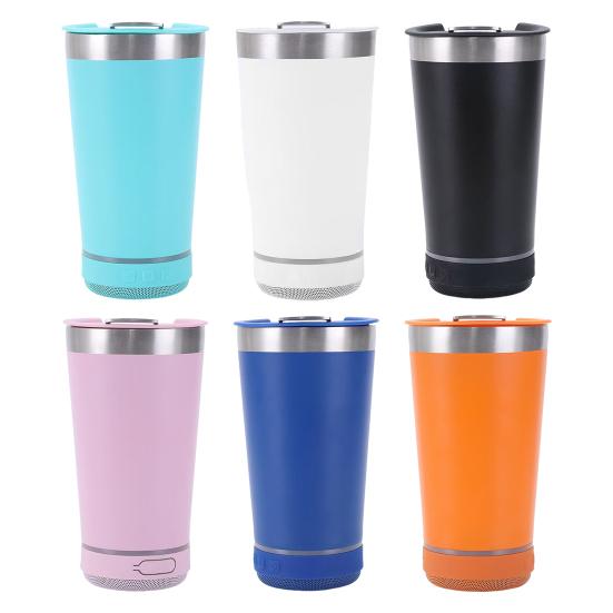 Изолированная кружка из нержавеющей стали с беспроводным динамиком BT, стерео сабвуфером, 500 мл, светодиодная музыкальная кружка, устойчивая к ржавчине, практичный подарок для мужчин и женщин