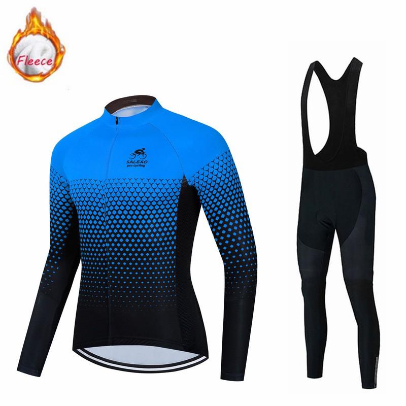 Winter Thermal Long Sleeve Cycling Jersey With Bib Shorts Road Racing Training