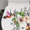 Flower Bird Toilet Sticker Waterproof Removable Self-adhesive PVC Living Room Bathroom Wall Art Floral Animal Toilet Seat Lid Decoration Decal