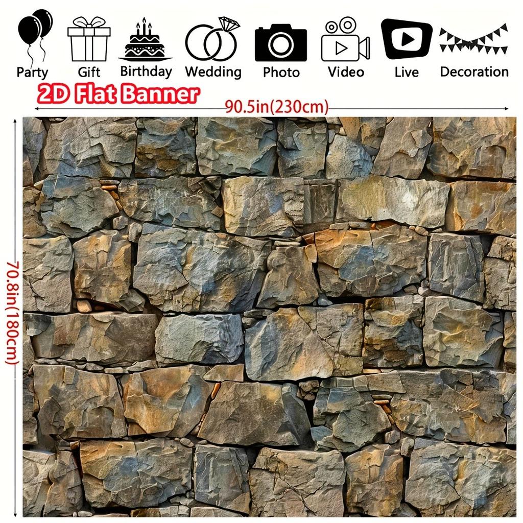 2D plane 1 piece of realistic stone brick polyester background - textured grey rock panel suitable for photo booths