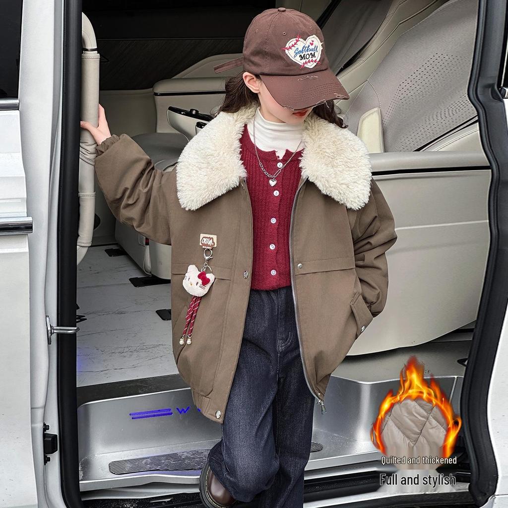 Девичье стеганое пальто - 2025 Осень/Зима Модная утолщенная хлопковая куртка для больших детей