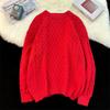 Праздничный красный новогодний свитер унисекс, пуловер с круглым вырезом, модная свободная вязка для весны и осени
