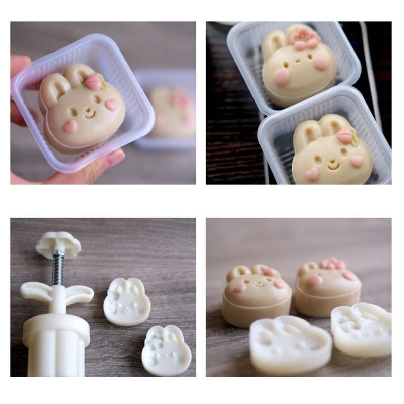 Flower Rabbit Mooncake Mold Mid-Autumn Festival Cake Biscuits DIY Baking Mold Mid-autumn Festival Rabbit Hand Press Mold