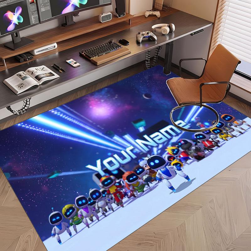Custom Name Text Crystal Velvet Rug,Astro Bot Soft Plush Decorative Non Slip Floor Carpet