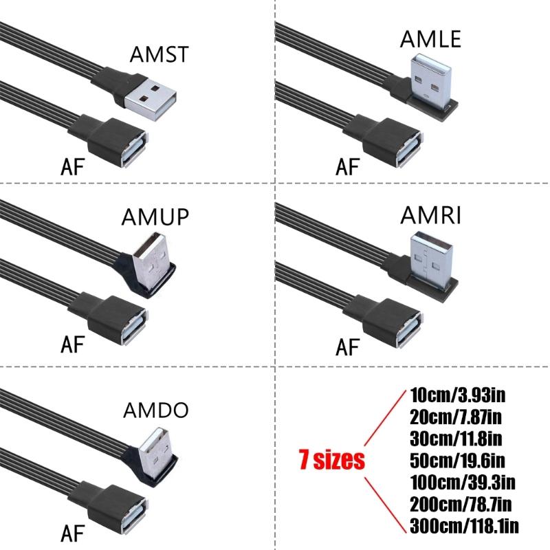 Прямая/90-градусная угловая USB 2.0 удлинительная кабель-удлинитель Male to Female, плоский кабель для мыши, клавиатуры, зарядки