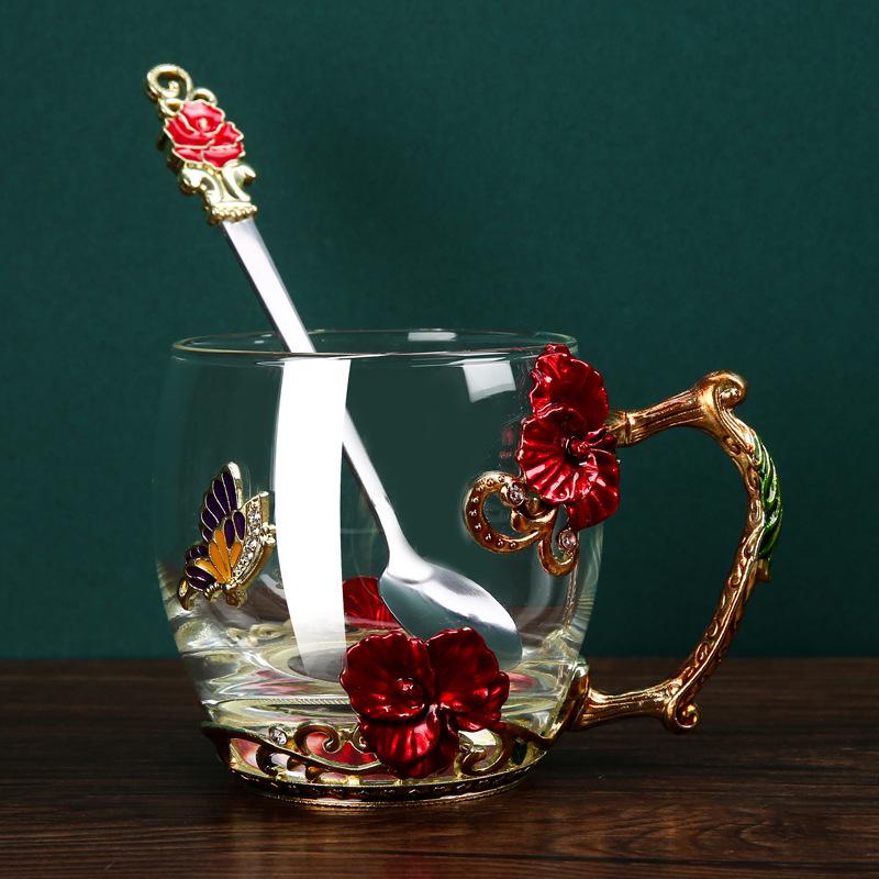 Креативный набор стеклянных чашек для кофе и молока цвета эмали для гостиной