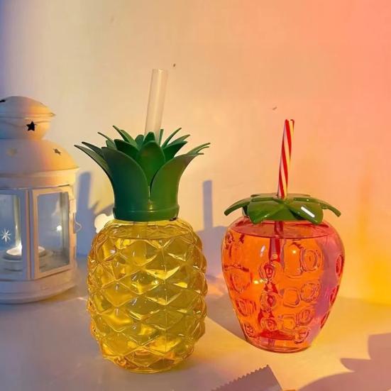 Пластиковый стакан с крышкой и трубочкой в виде ананаса 500 мл Клубничный Кофе со льдом Винная Кружка для чая Фруктовидный стакан-термос для вечеринки Свадьбы Дня рождения