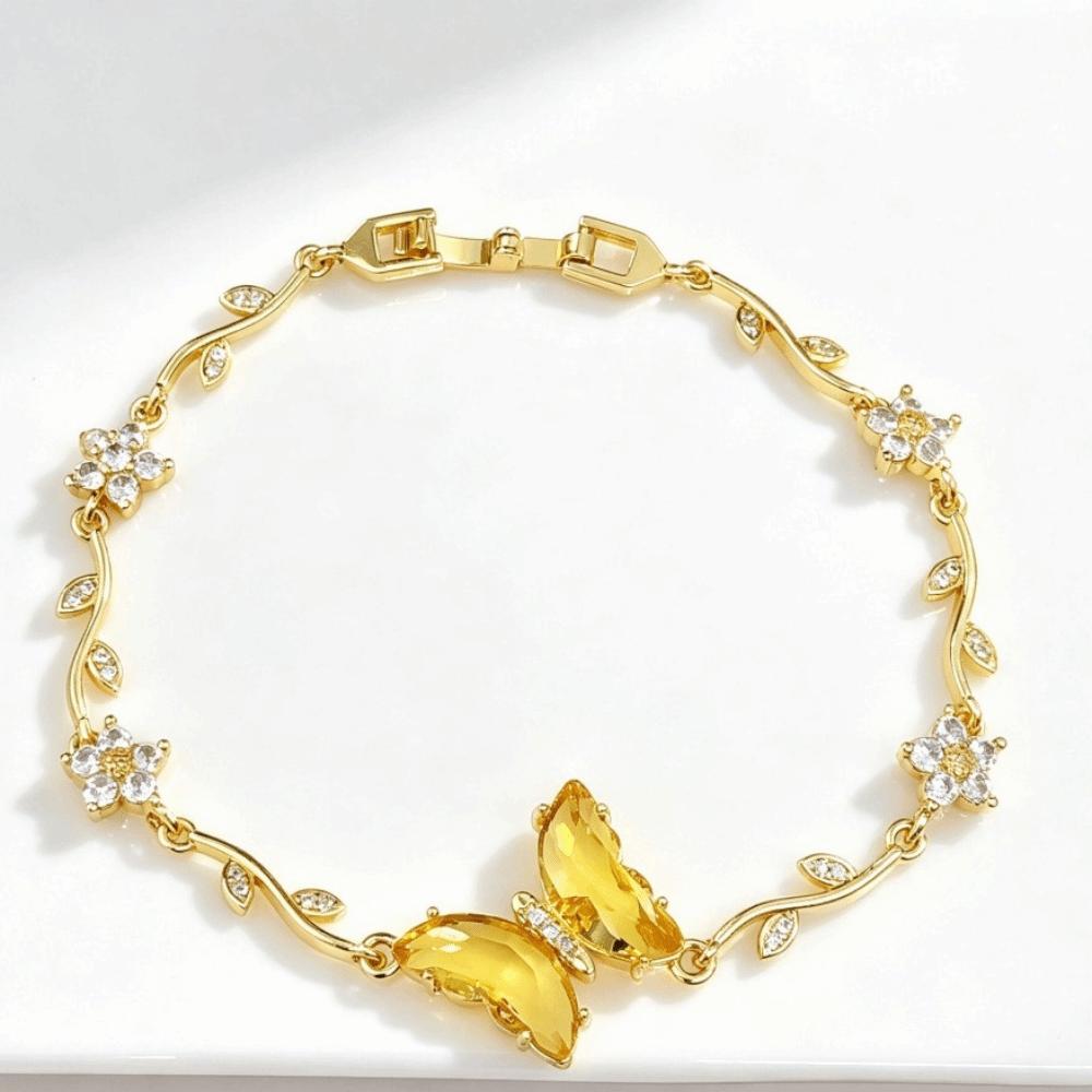 Crystal Inlay Butterfly Bracelet Zirconia Leaf Bracelet Minimalist Look Crystal Bracelet Gift