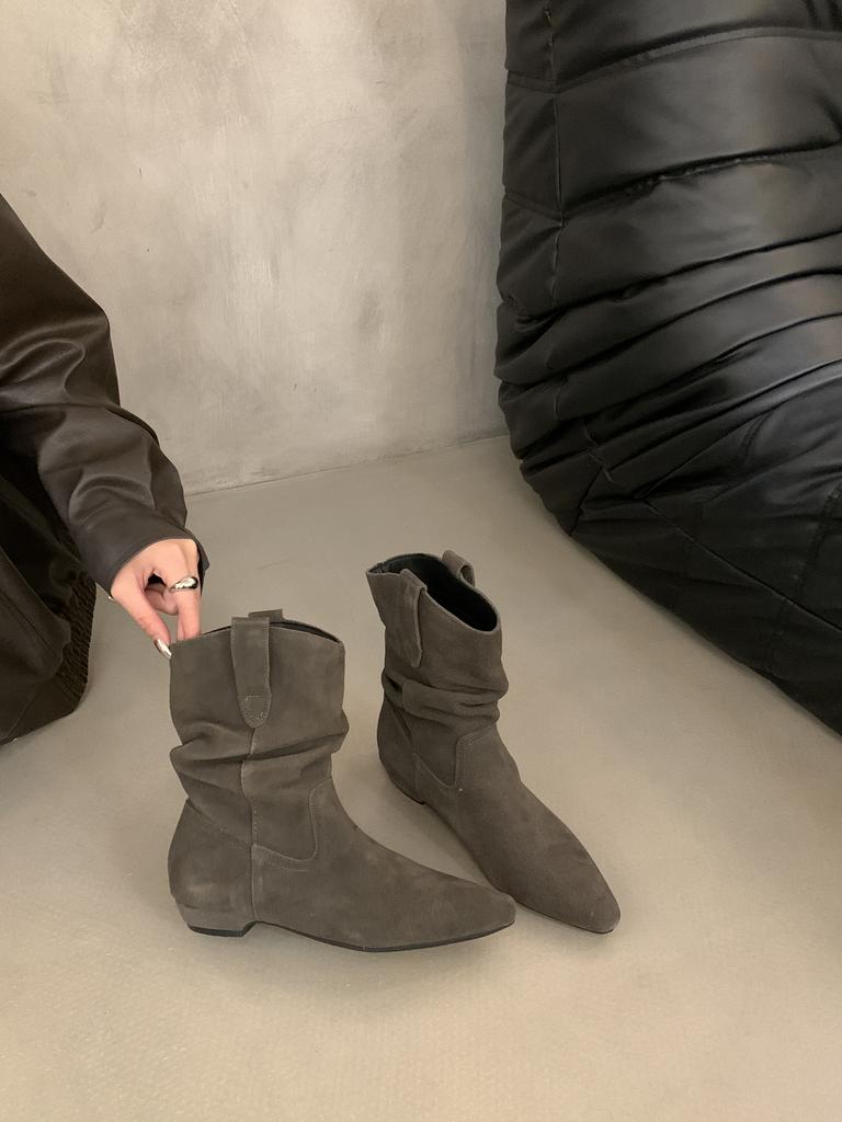 Версия из коровьей кожи! Ретро низкокаблучные остроносые ковбойские ботинки-трубы женские осенне-зимние новые ботинки Мартин универсальные тонкие ботинки
