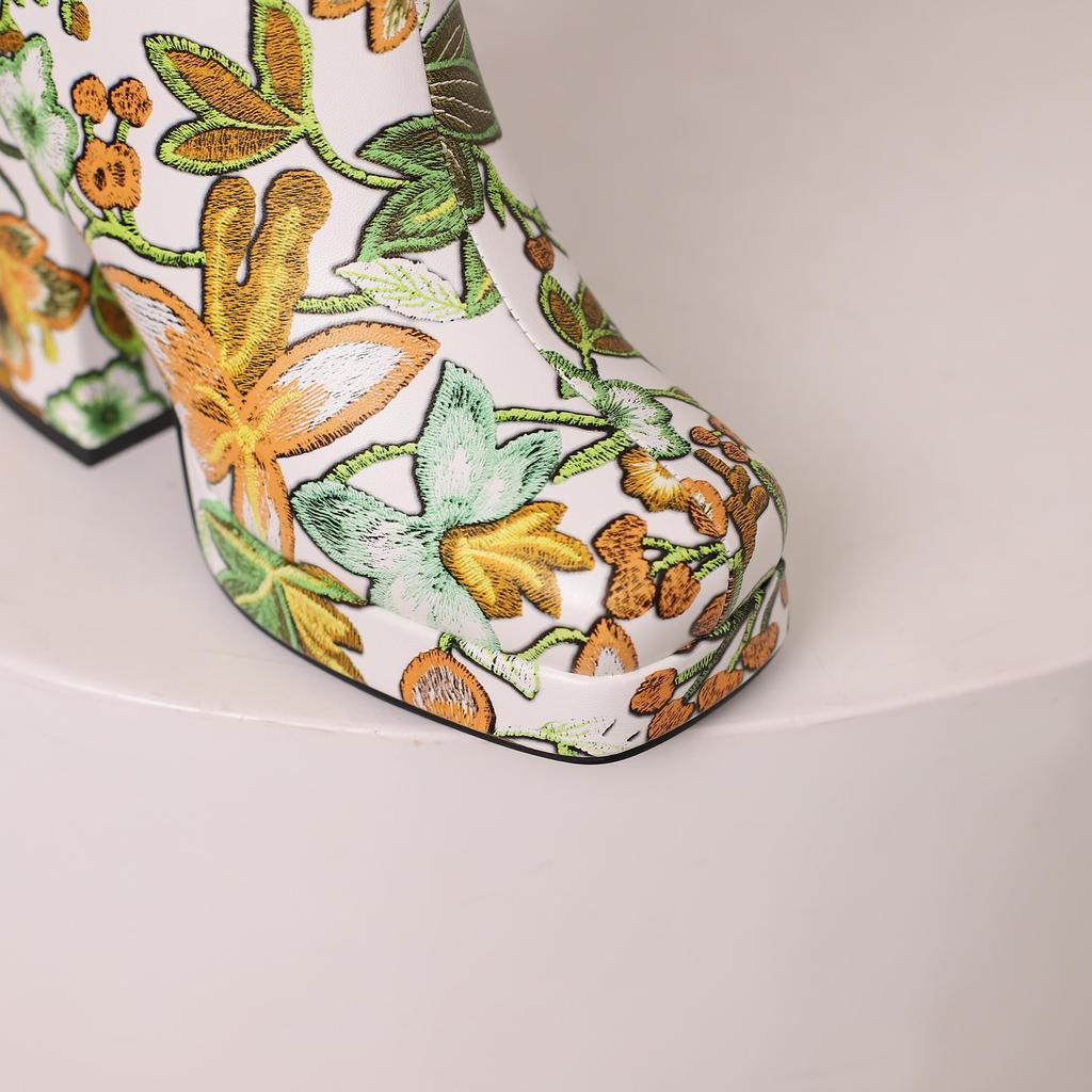 Q/женские короткие ботинки на высоком каблуке, модная водонепроницаемая платформа с принтом, короткие ботинки большого размера на толстом каблуке