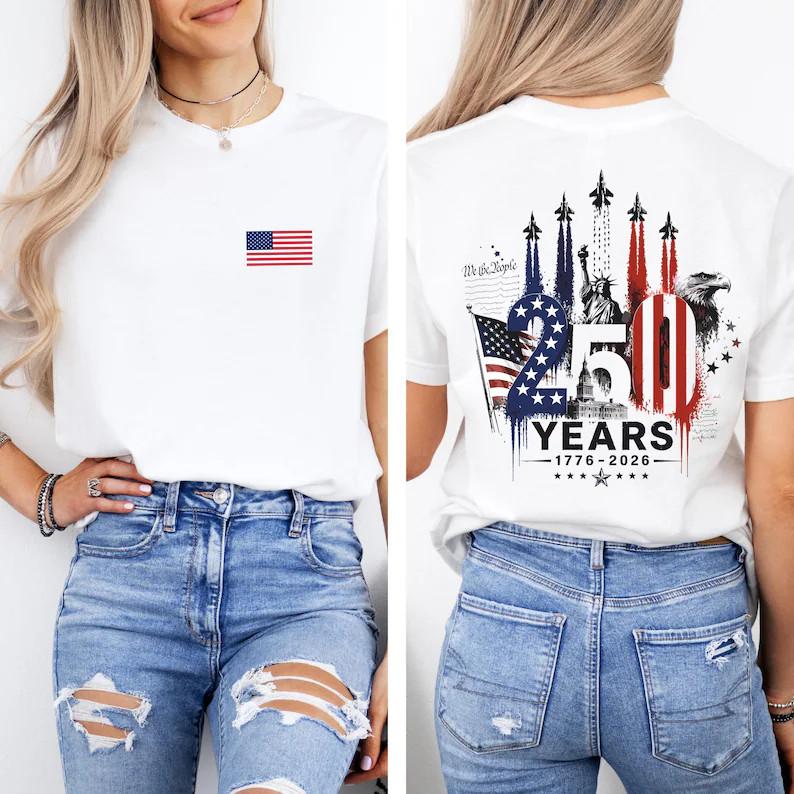 Fighter Jet Shirt America 250 Double Sided Military Aviation Tee