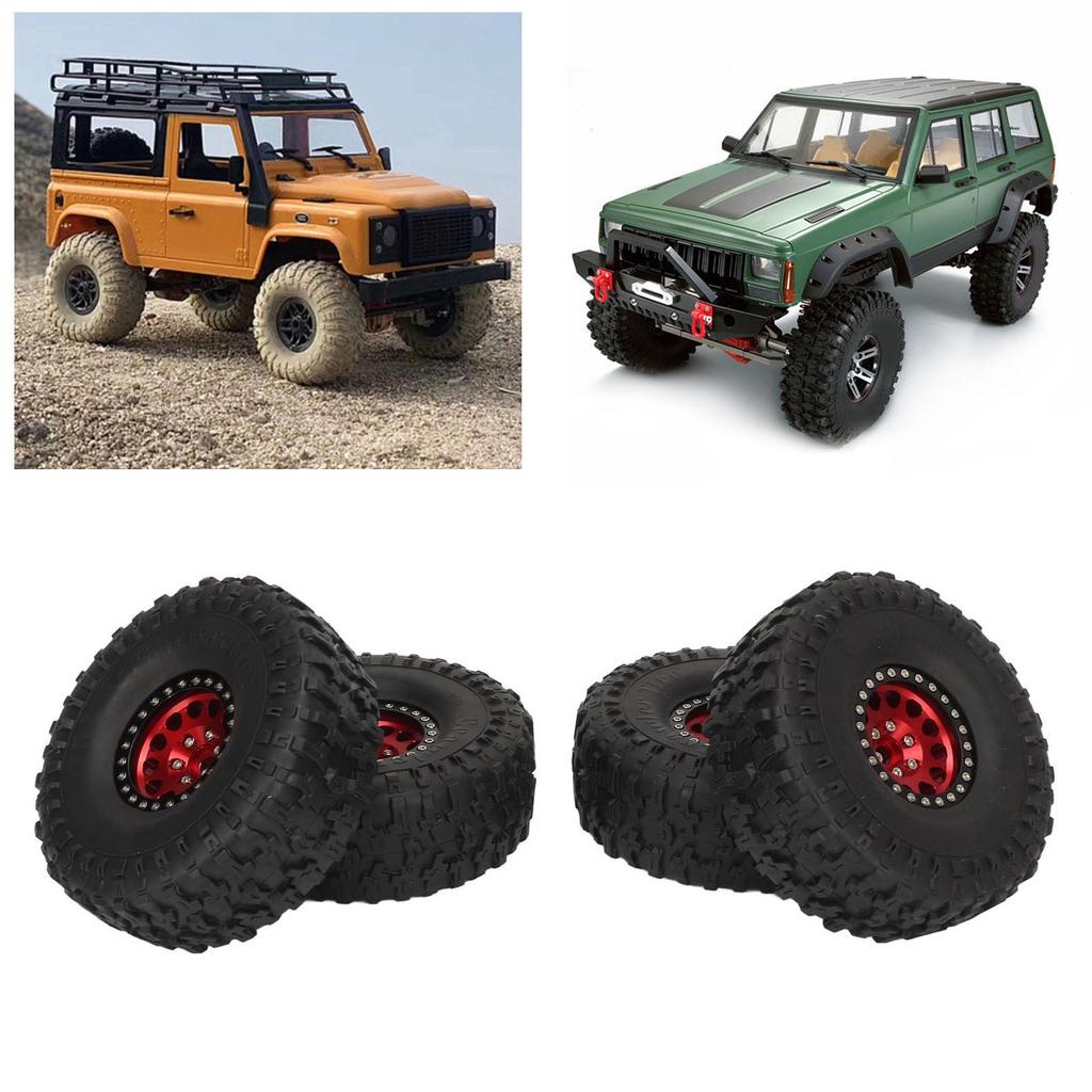 4PCS 1.9inch RC Crawler Rubber Tires 12 Hole Aluminium Alloy Wheels Hub Replacement for SCX10 1/10
