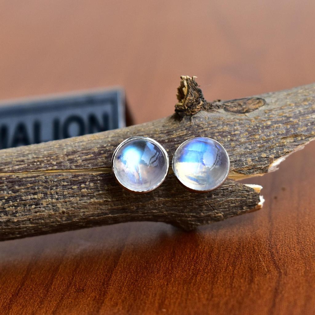 Genuine 925 Sterling Silver Round Moonstone Earrings Studs Gemstone Jewellery , moonstone studs , cute earrings , bridesmaid earrings