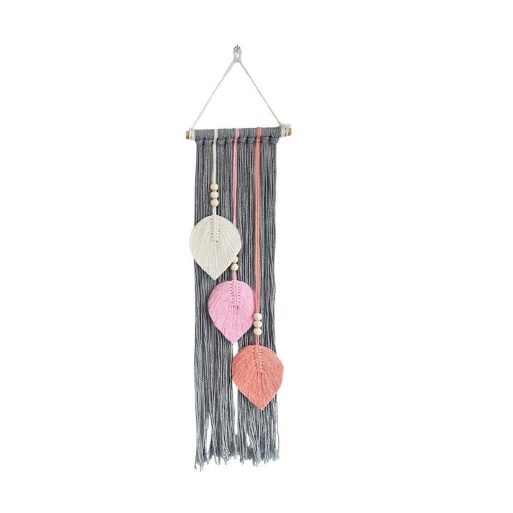 Boho Style Leaf Macrame Wall Hanging 66x20cm Cotton Rope Handmade Woven Ornament Woven Wall Tapestry Home Wedding Decor