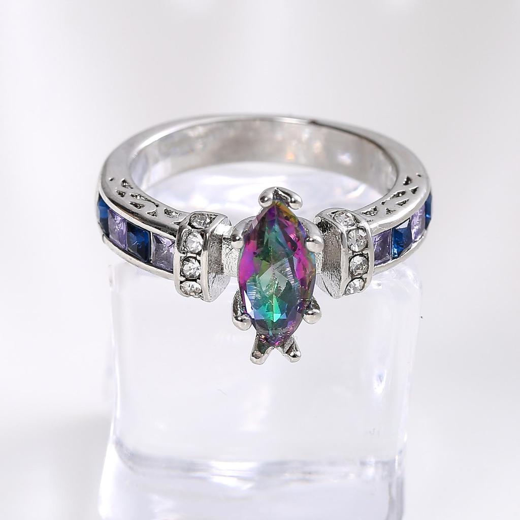 Chenrui Colorful Oval Zircon Ring - Trendy European & American Women's Fashion Jewelry