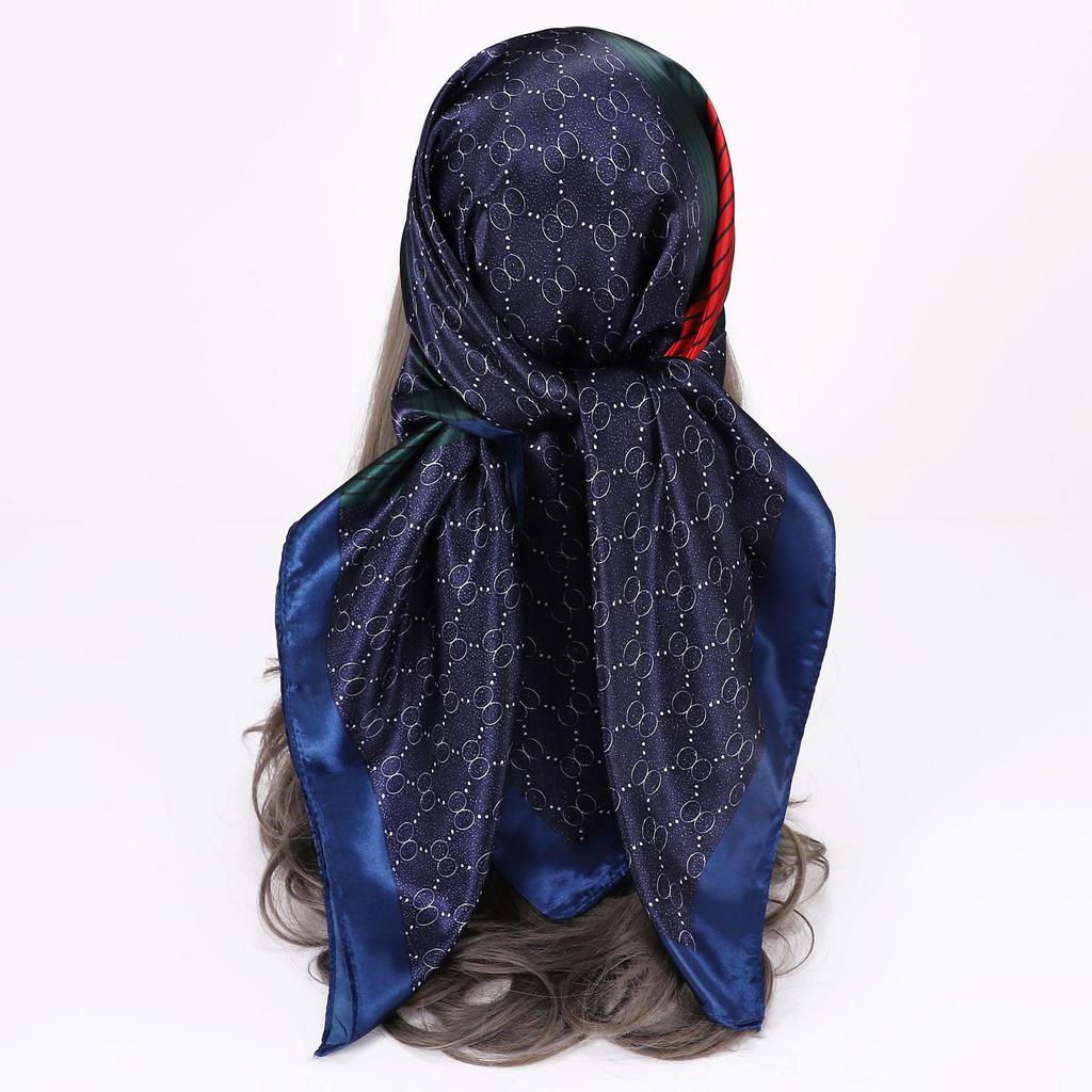 90 * 90Cm Square Scarf, Simulated Silk Scarf, Women'S Headscarf Co Contrasting Color Shawl Stripe Simple